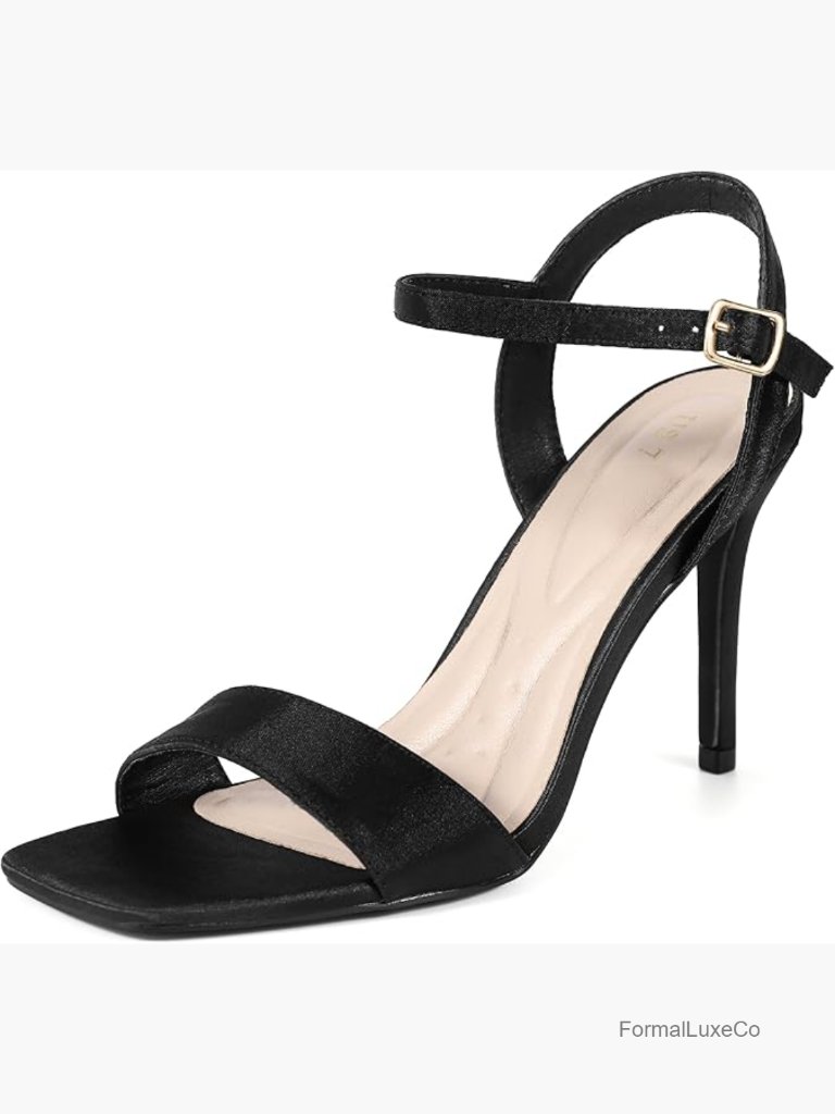 Satin Stiletto Heel Sandals Square Toe Ankle Strap Women's Shoes